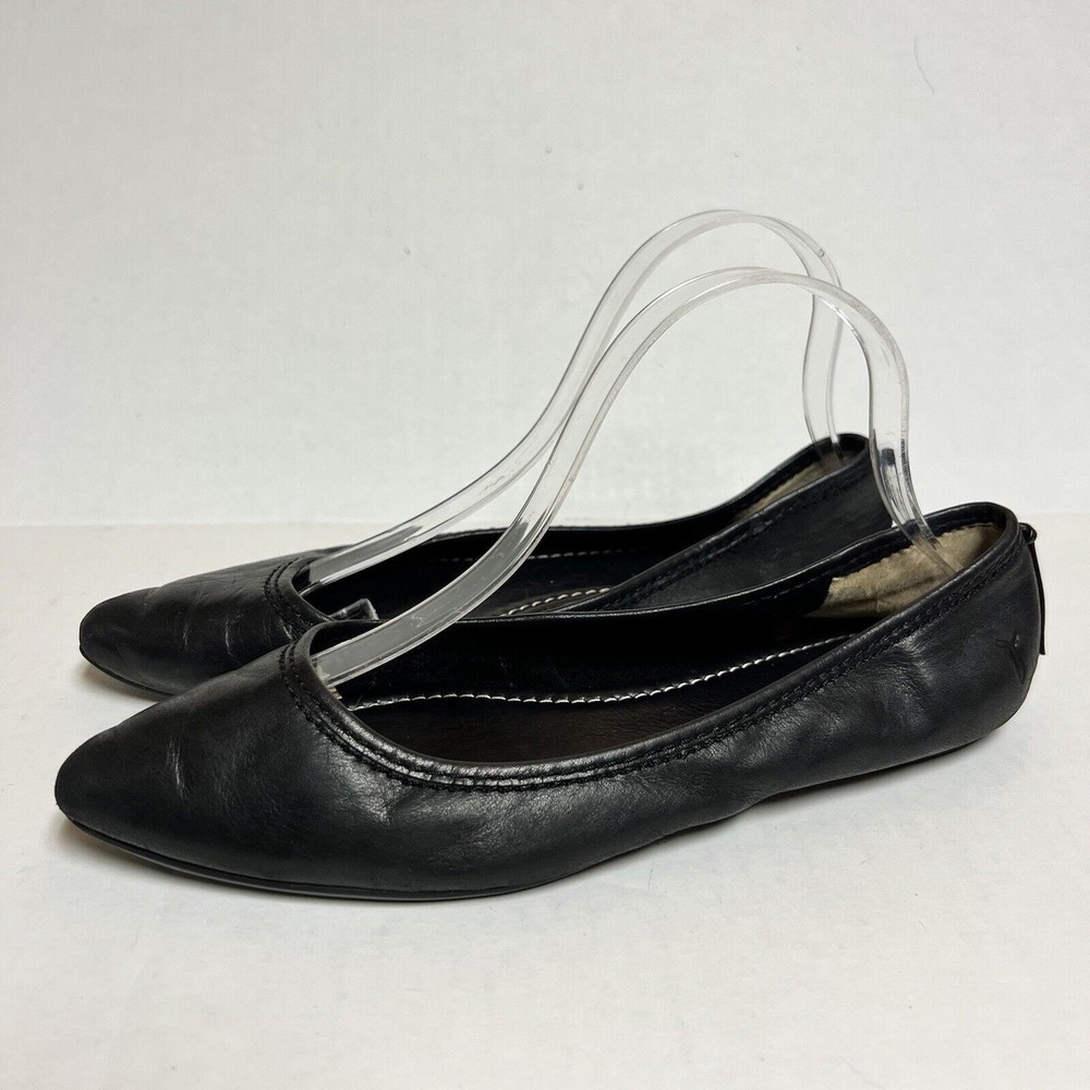 Frye Women’s Black Leather Pointed Toe Flats Regina Ballet flats Size 9.5